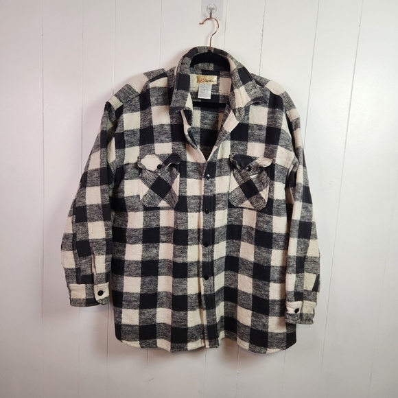 Marika Black White Plaid Flannel Shacket Oversized Button Down Shirt Jacket XL - Picture 1 of 8